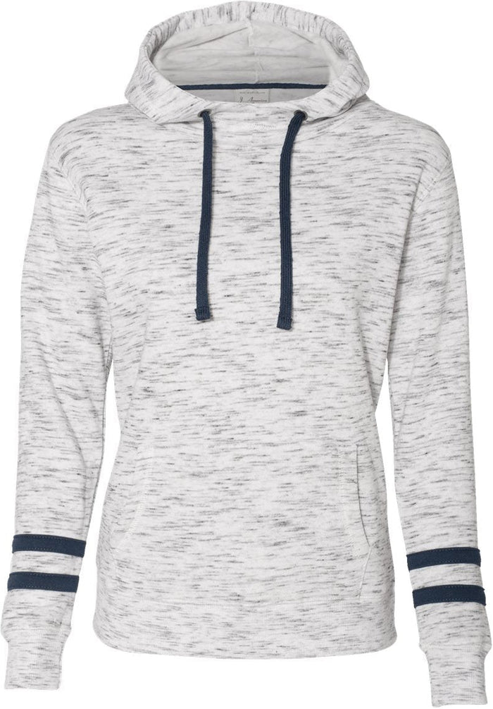 J America Women's Mélange Fleece Striped-Sleeve Hooded Sweatshirt