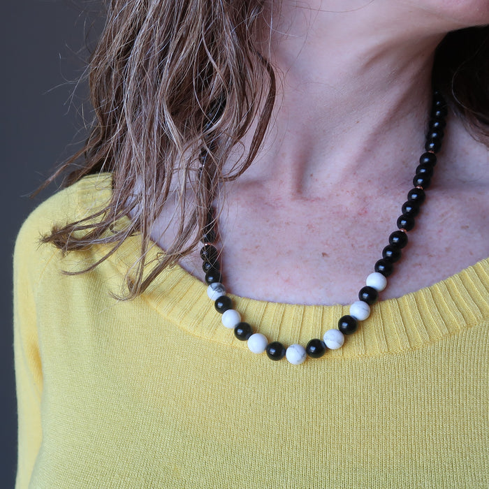 female model wearing Howlite Jet Necklace