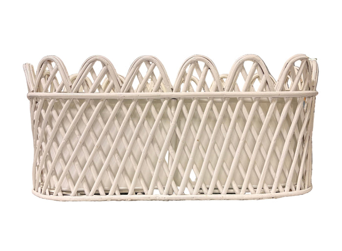 Jumbo White Oval Rattan Scalloped Planter by The Enchanted Home