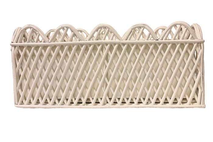 Jumbo White Rectangular Rattan Scalloped Planter by The Enchanted Home
