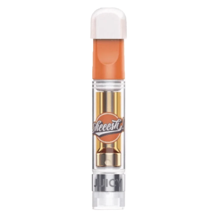 Close-up of the Key Lime Slice Vape Cartridge, showcasing its clear glass construction and metallic connector details.