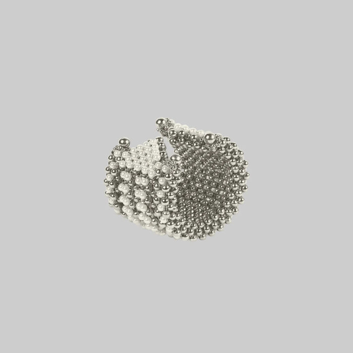 high quality polymer metal beads and japanese systetic pearl Khutulun 4D Supple Cuff in pearl from object and dawn diagonal view ghost image