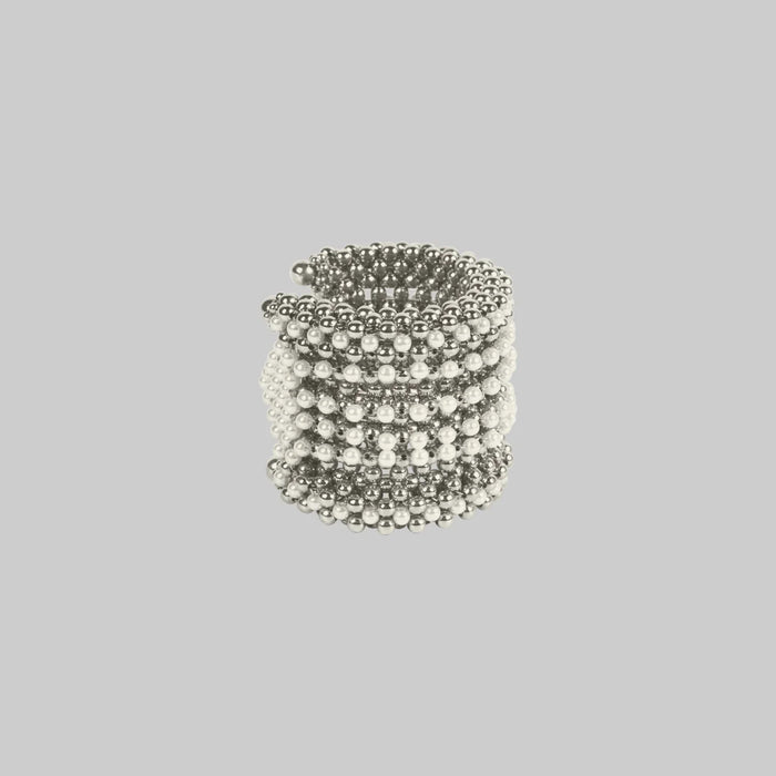 high quality polymer metal beads and japanese systetic pearl Khutulun 4D Supple Cuff in pearl from object and dawn side view ghost image