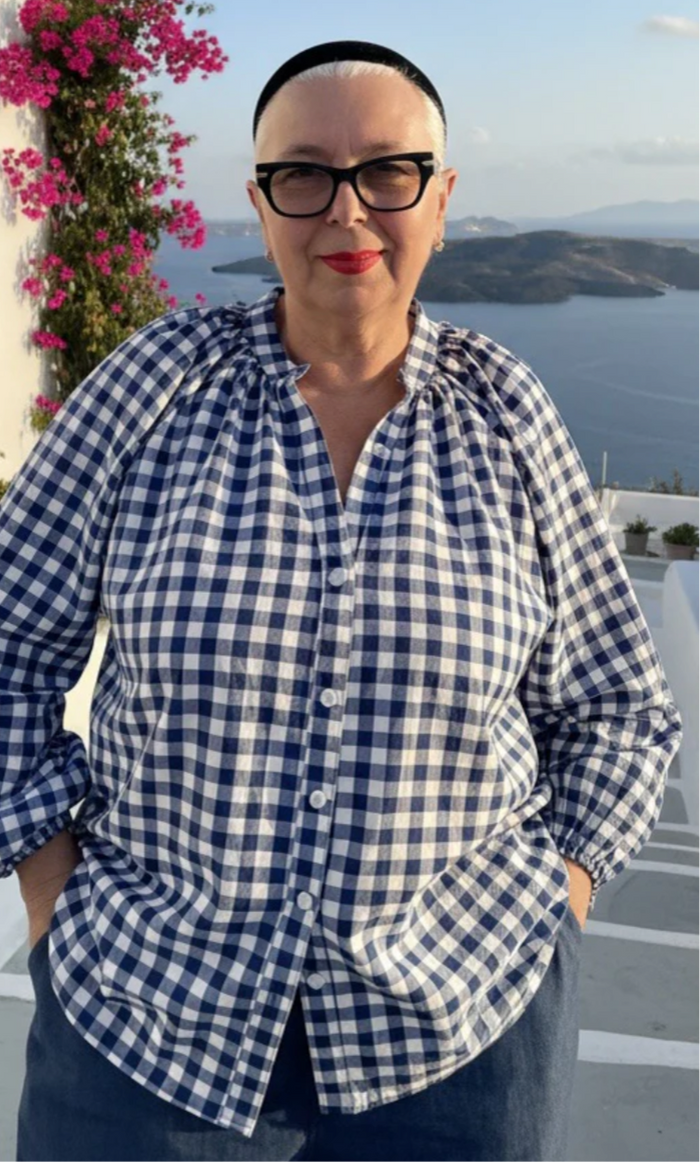 Kiik Seeasucker navy check blouse