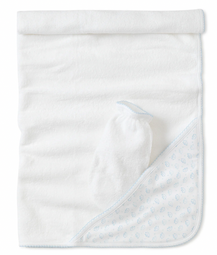 Kissy Kissy - Towel + Mitten Set - Ele-Fun (Blue)