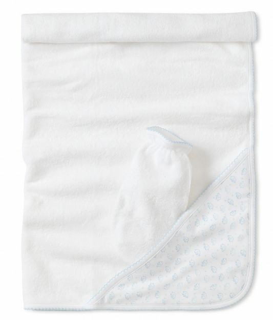 Kissy Kissy - Towel + Mitten Set - Ele-Fun (Blue)
