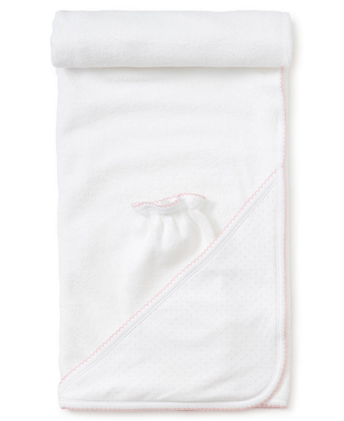 Kissy Kissy - Towel + Mitten Set - White with Pink Dots