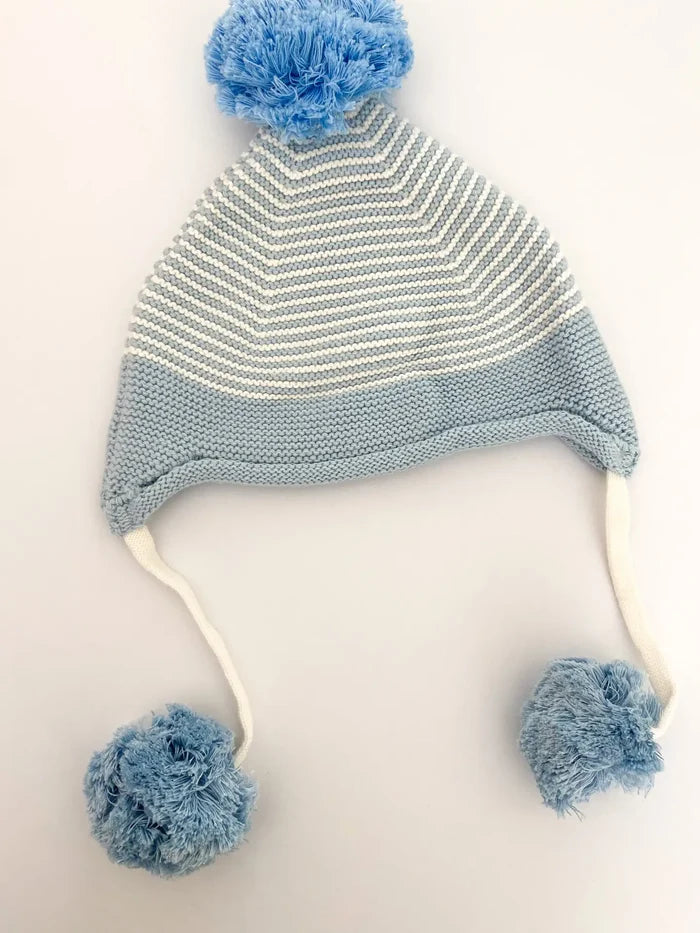 Knit Pom Pom Hat - Blue