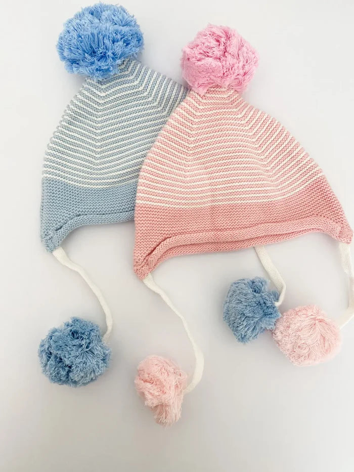 Knit Pom Pom Hat - Blue