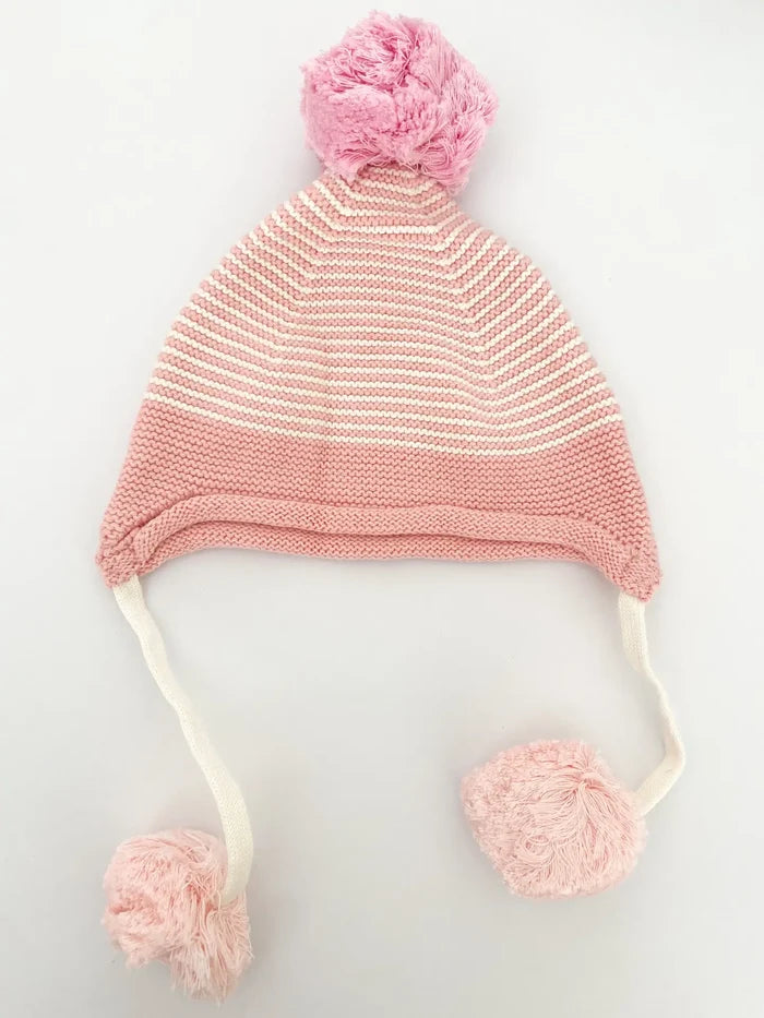 Knit Pom Pom Hat - Pink