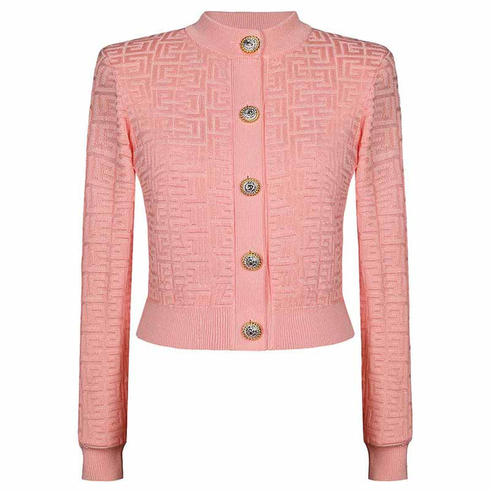 Knitted Button-Up Jacket Round Collar Cardigan Coat