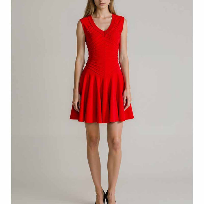 Knitted Mini Dress with V-Neck & A-Line Silhouette – Soft, Stretchy & Stylish