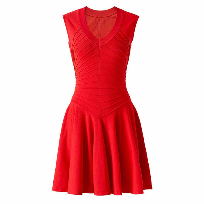 Knitted Mini Dress with V-Neck & A-Line Silhouette – Soft, Stretchy & Stylish