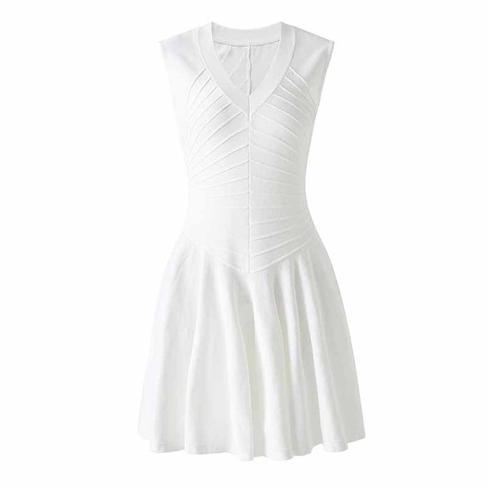 Knitted Mini Dress with V-Neck & A-Line Silhouette – Soft, Stretchy & Stylish