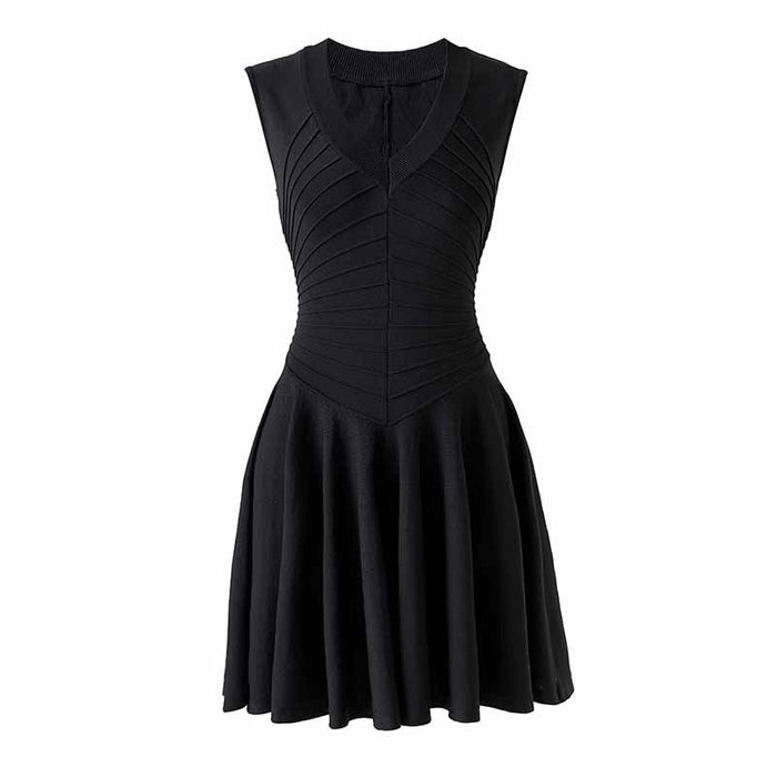 Knitted Mini Dress with V-Neck & A-Line Silhouette – Soft, Stretchy & Stylish