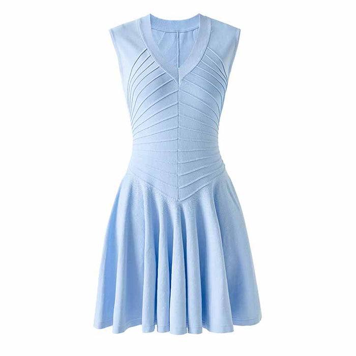 Knitted Mini Dress with V-Neck & A-Line Silhouette – Soft, Stretchy & Stylish