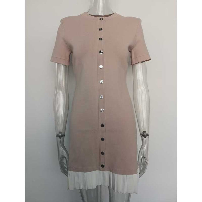 Knitted Short Dress Button-Up Short Sleeve Slim Fit Mini Dress