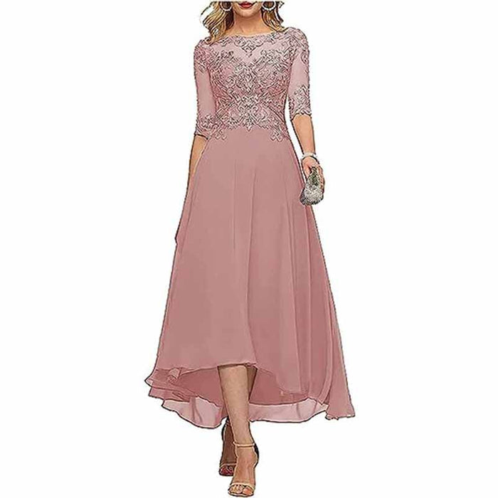 Lace Chiffon Bridesmaid Dress Tea Length Wedding Guest Dress Event Dress