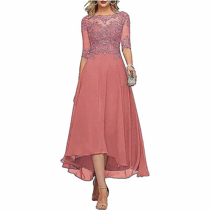 Lace Chiffon Bridesmaid Dress Tea Length Wedding Guest Dress Event Dress