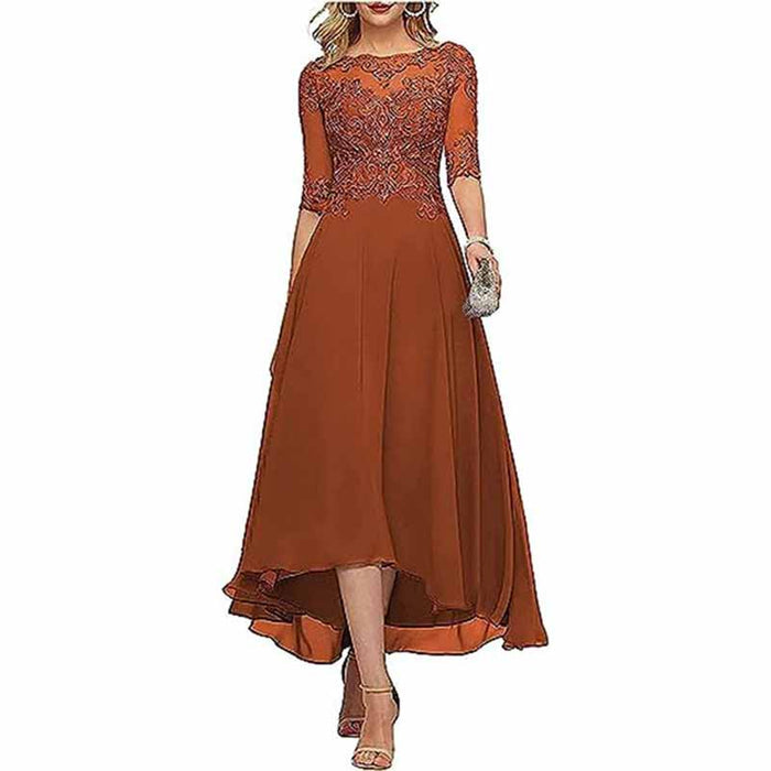 Lace Chiffon Bridesmaid Dress Tea Length Wedding Guest Dress Event Dress