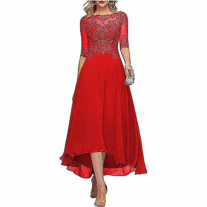 Lace Chiffon Bridesmaid Dress Tea Length Wedding Guest Dress Event Dress