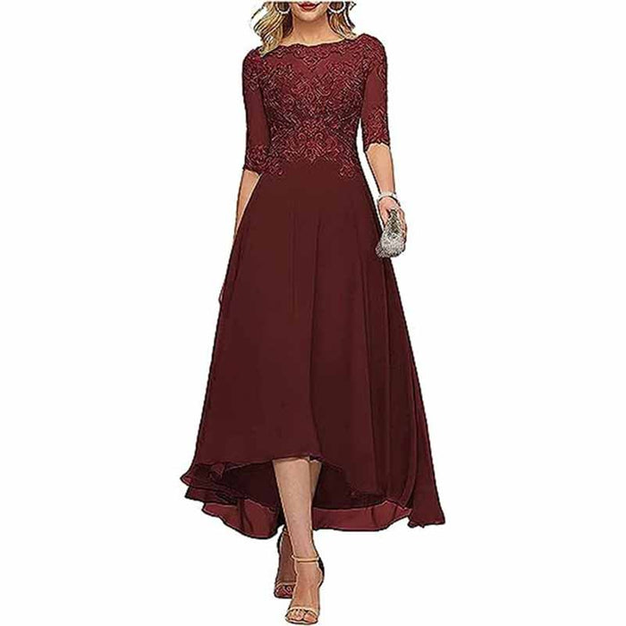 Lace Chiffon Bridesmaid Dress Tea Length Wedding Guest Dress Event Dress