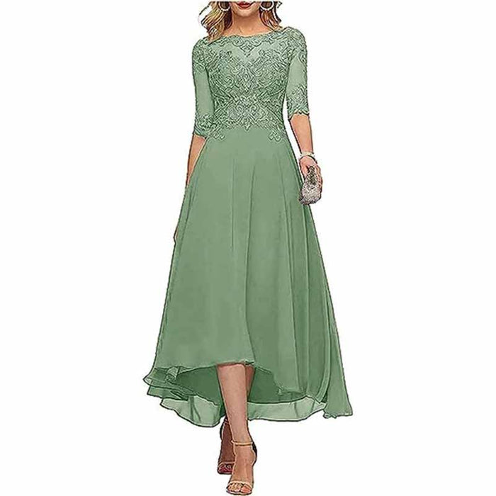 Lace Chiffon Bridesmaid Dress Tea Length Wedding Guest Dress Event Dress