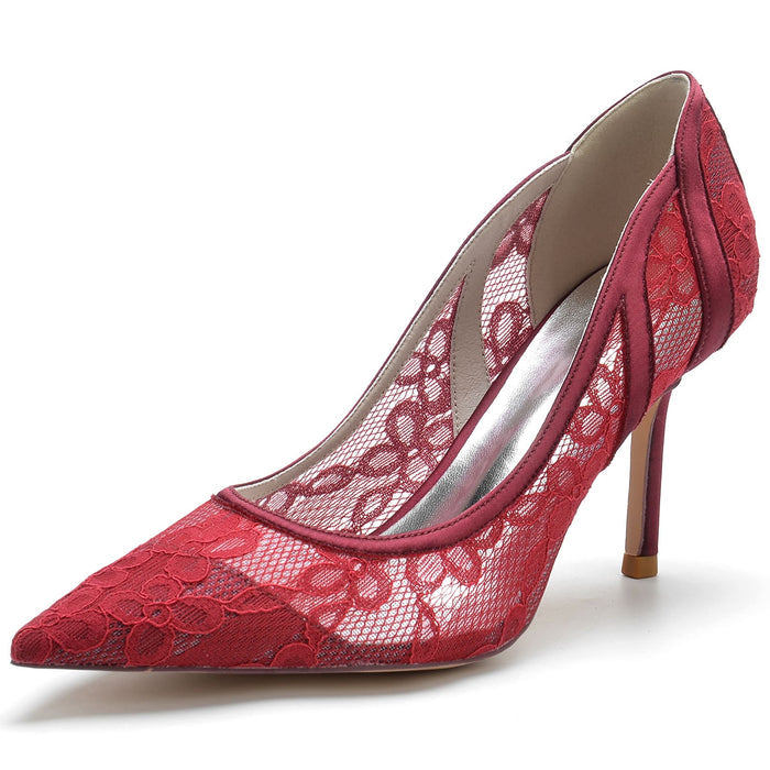 Lace Heels Ladies Bridal Party Pumps Formal Dress Shoes