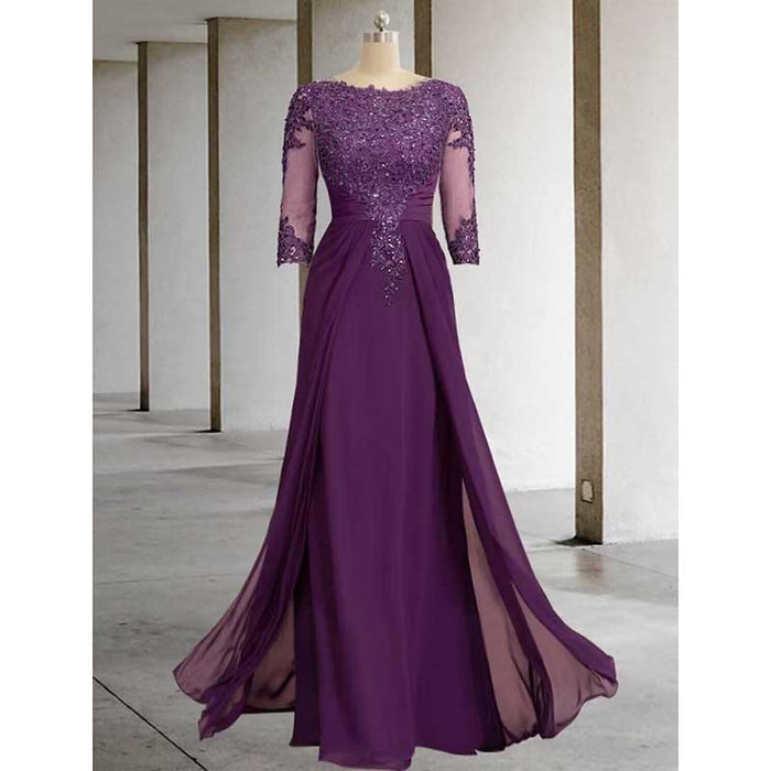 Lace Sequin Mother of The Bride Dresses Wedding 34 Sleeves Ball Prom Gown
