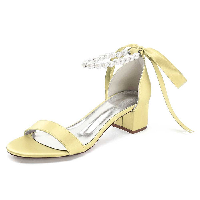 Lace Up Chunky Heel Dress Shoes with Pearls for Weddings