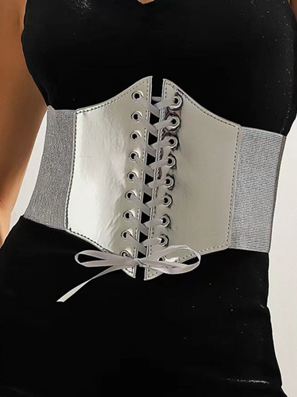 Lace-up Glossy Buttons Shapewear