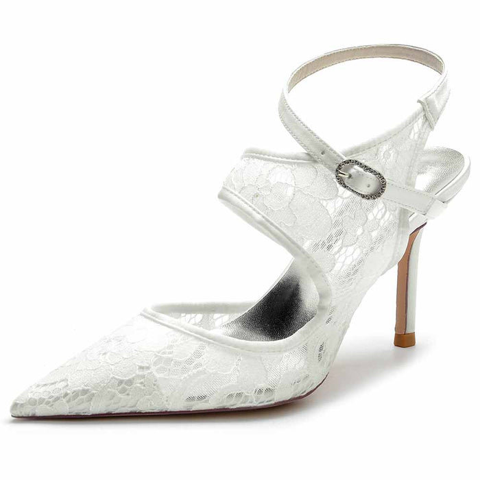 Lace Wedding Heels Ankle Strap Pumps Party Heeled Shoes
