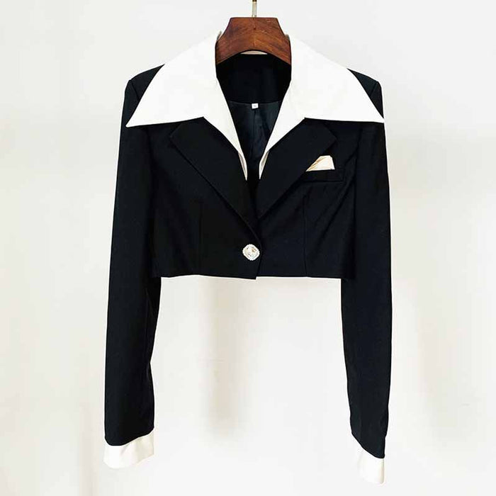 Ladies Black Short Blazer + Black Skirt 2 Pieces Set Mini Skirt Suits
