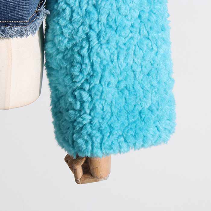 Lapel collar jacket faux fur sleeves jean coat for women