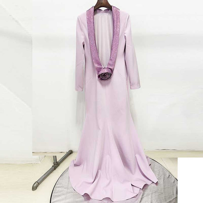 Lavender Backless Sequin-Beaded Evening Gown Long Formal Dress