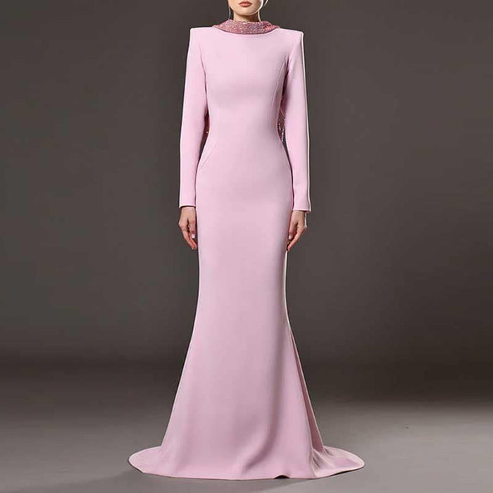Lavender Backless Sequin-Beaded Evening Gown Long Formal Dress