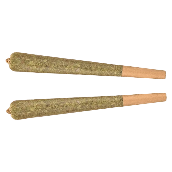 A close-up, side view of the Lemon Diesel Pre Rolled 5 x 0.5 g pre-rolls, showing five cylindrical cannabis joints with a slight green tint.