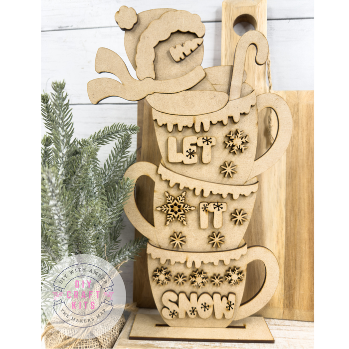 Let it Snow Stacked Cups Shelf Sitter DIY Kit