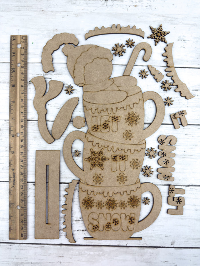 Let it Snow Stacked Cups Shelf Sitter DIY Kit