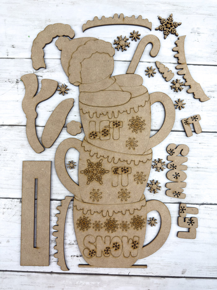 Let it Snow Stacked Cups Shelf Sitter DIY Kit