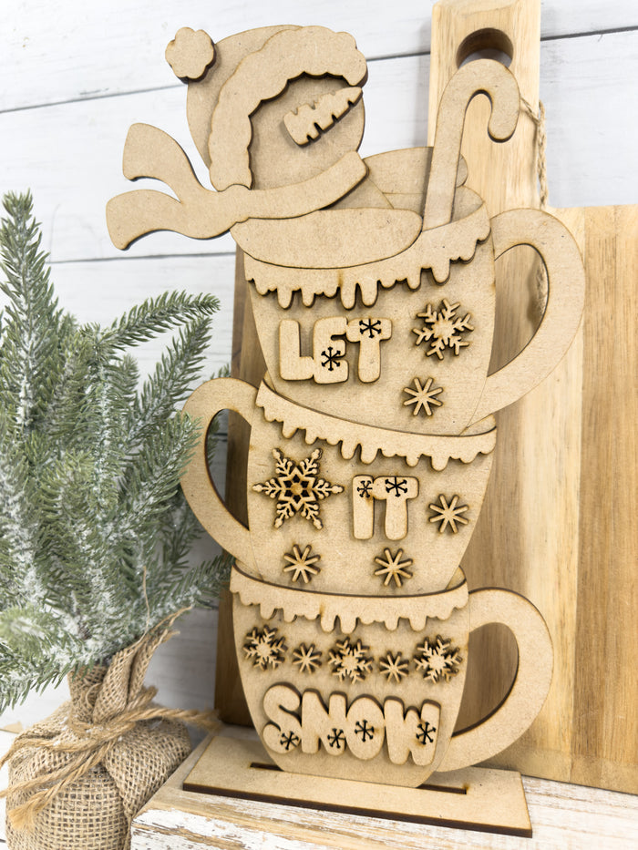 Let it Snow Stacked Cups Shelf Sitter DIY Kit