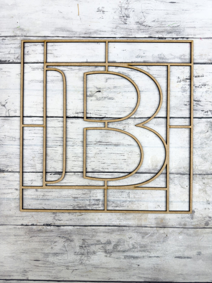 Letter B Square Monogram Laser Cut Outline Frame Blank