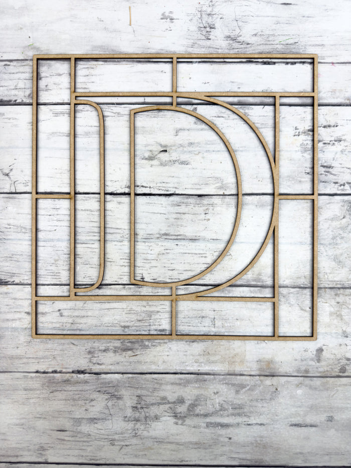 Letter D Square Monogram Laser Cut Outline Frame Blank