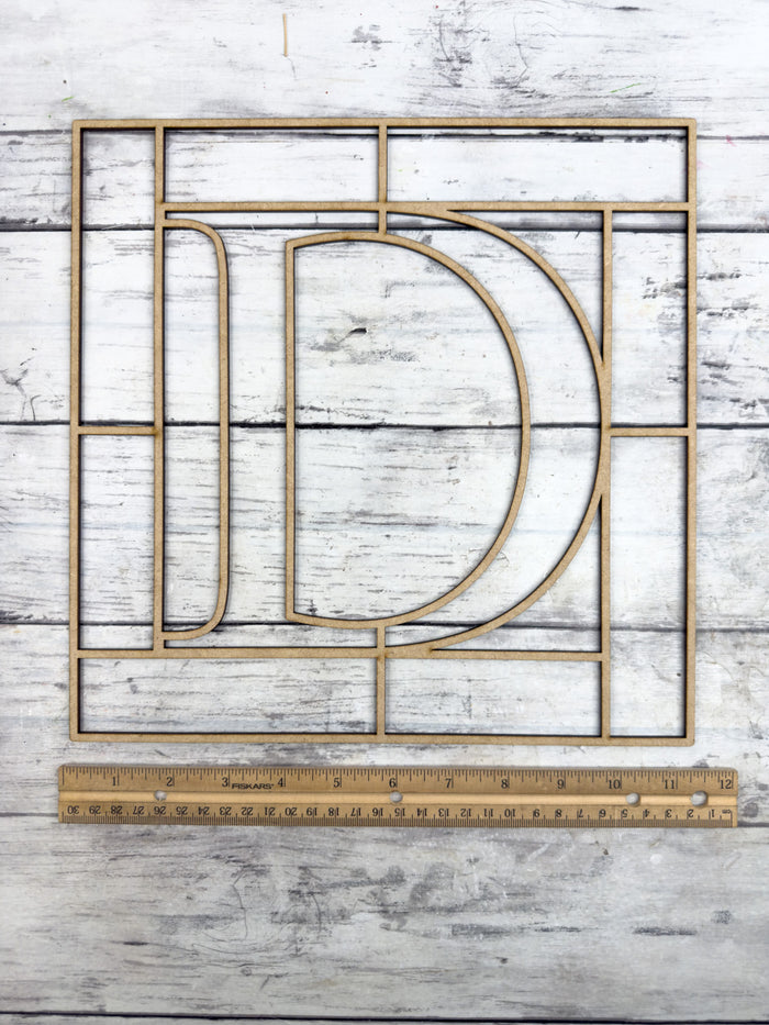 Letter D Square Monogram Laser Cut Outline Frame Blank