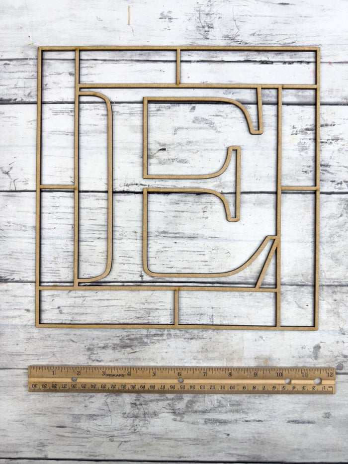 Letter E Square Monogram Laser Cut Outline Frame Blank