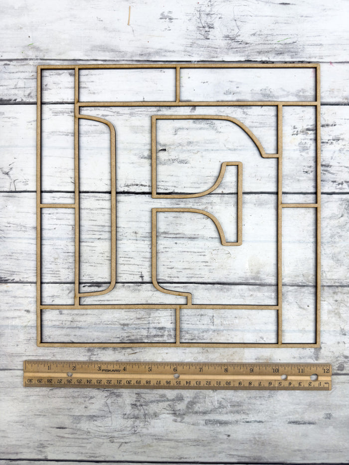 Letter F Square Monogram Laser Cut Outline Frame Blank