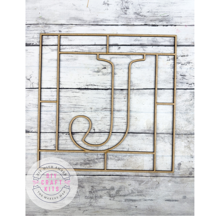Letter J Square Monogram Laser Cut Outline Frame Blank