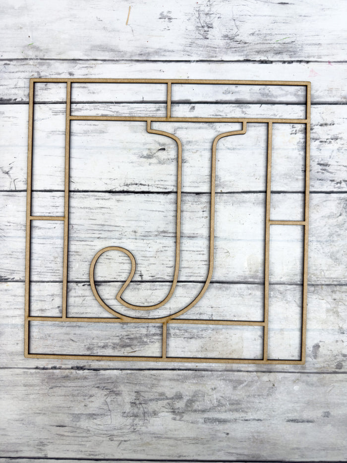 Letter J Square Monogram Laser Cut Outline Frame Blank