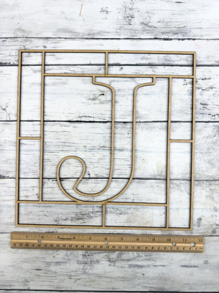 Letter J Square Monogram Laser Cut Outline Frame Blank