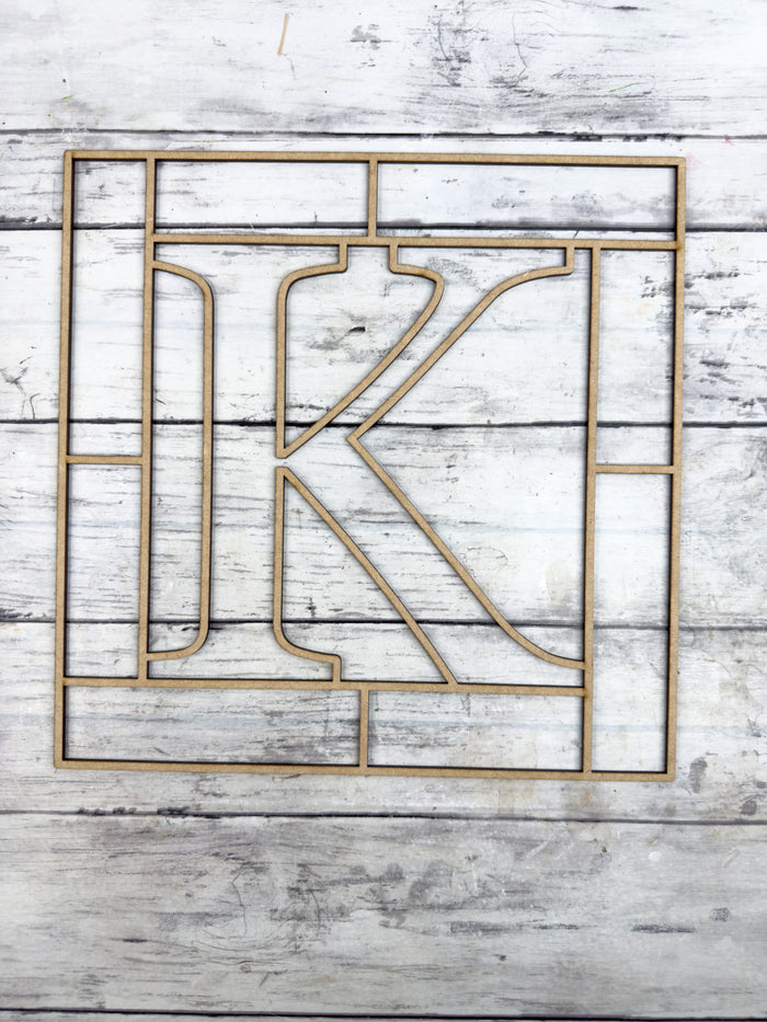 Letter K Square Monogram Laser Cut Outline Frame Blank